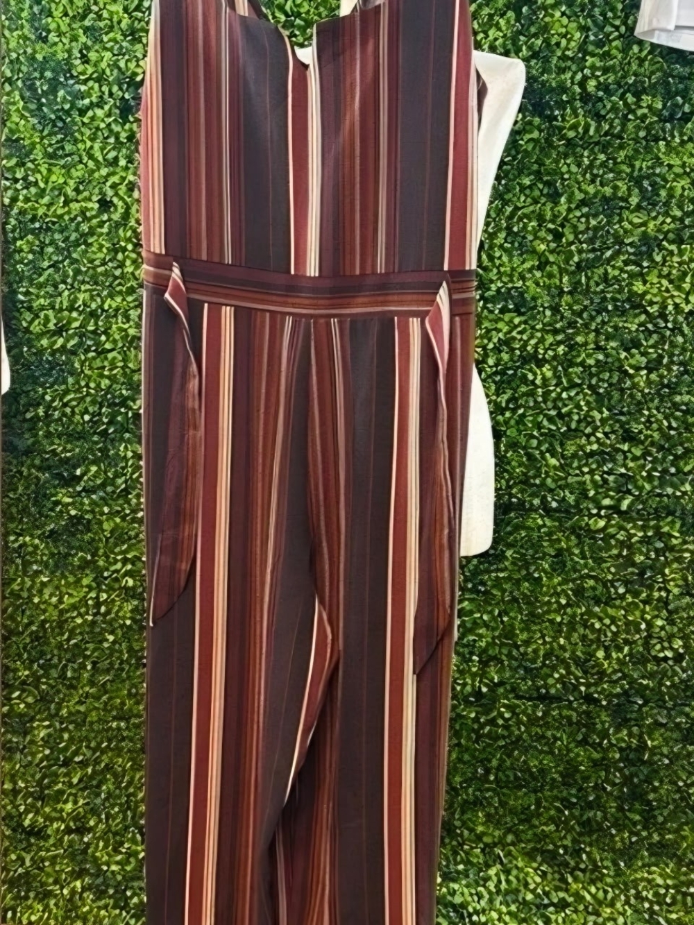 Xhilaration Burgundy Striped V-Neck Wide-Leg Jumpsuit